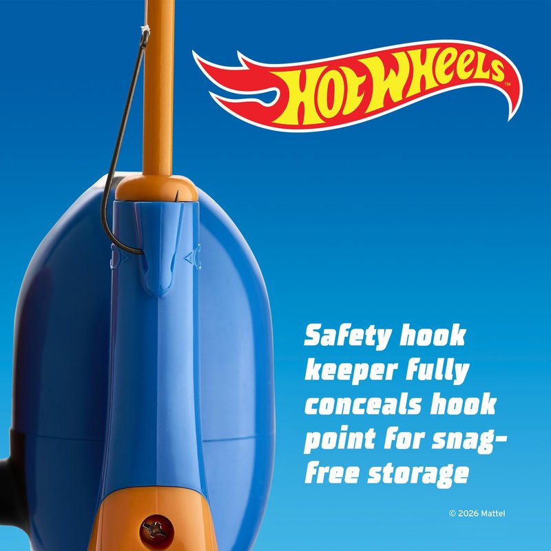 Shakespeare Mattel Hot Wheels Kids Fishing Set, 2’6” Kids Fishing Rod and Reel Combo, Comes with Net and Tackle Box, Complete Kit with Bobbers and Bait