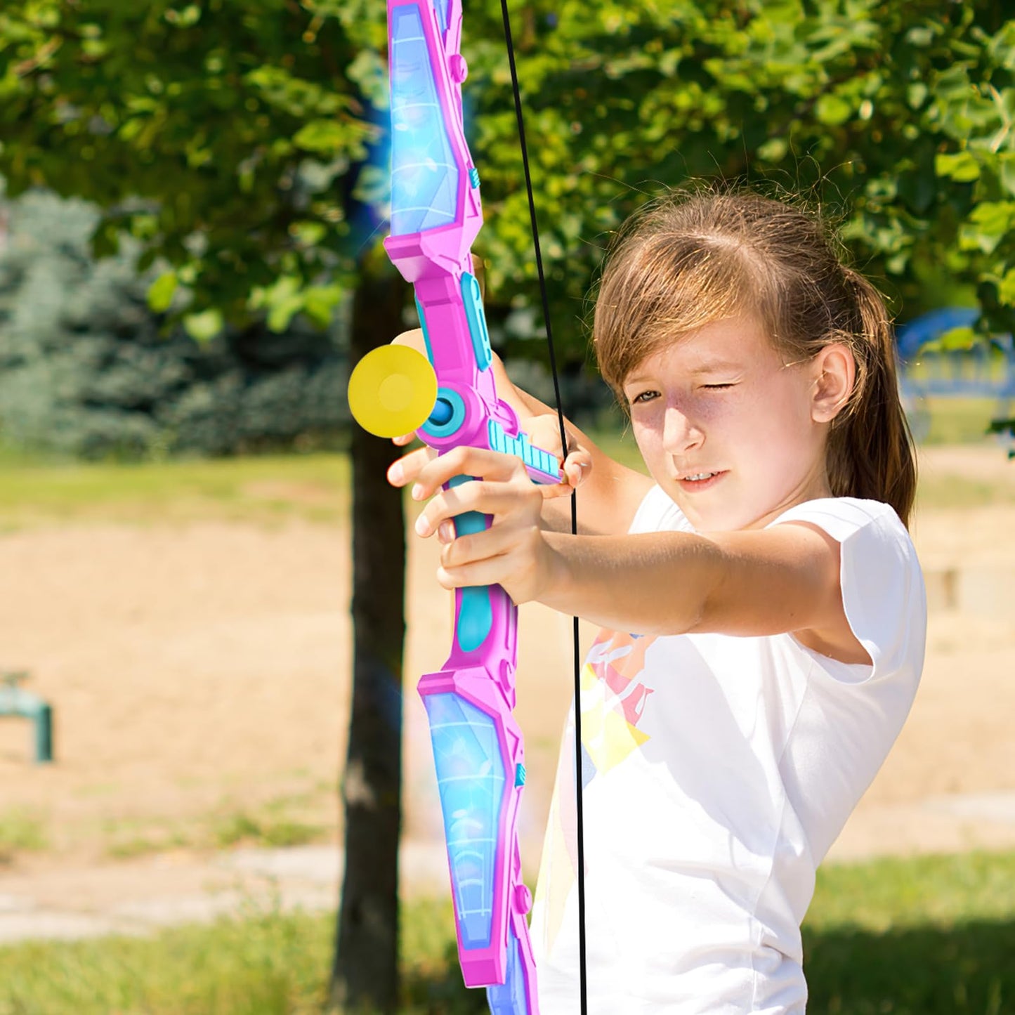 Polkoliye 2 Pack of Kids Bow & Arrow Set, Light Up Archery Toy Set with 14 Suction Cup Arrows Standing Target, Perfect Indoor Outdoor Toys Birthday Gifts Ideas for Boys Girls, Medium