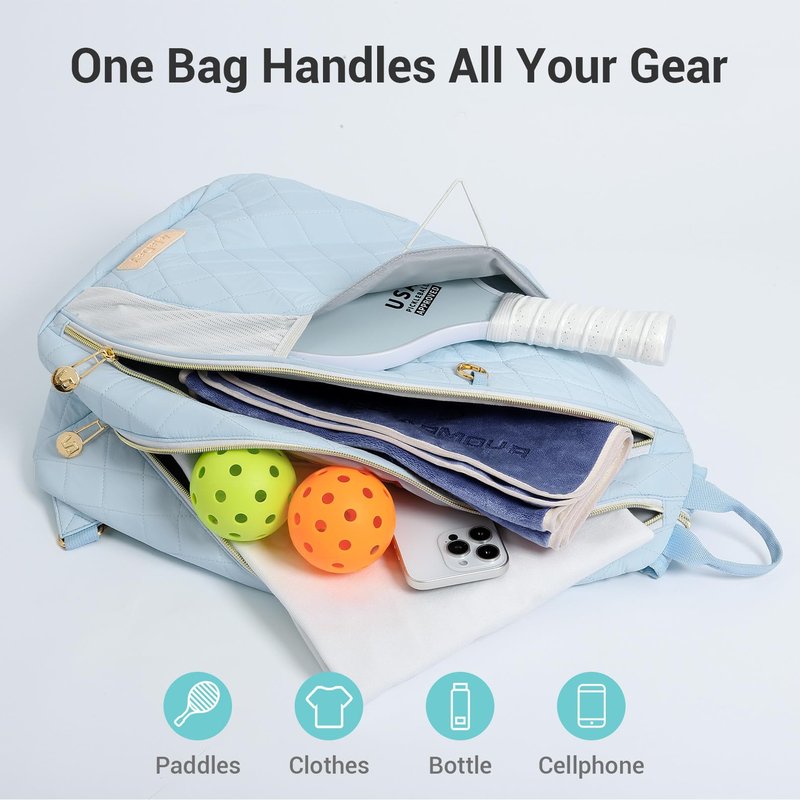 VELADAY Pickleball Bag for Women Chic Quilted Sling Bag, Fits 2 Paddles, Lightweight Weatherpoorf for Court & Daily Use, Blue