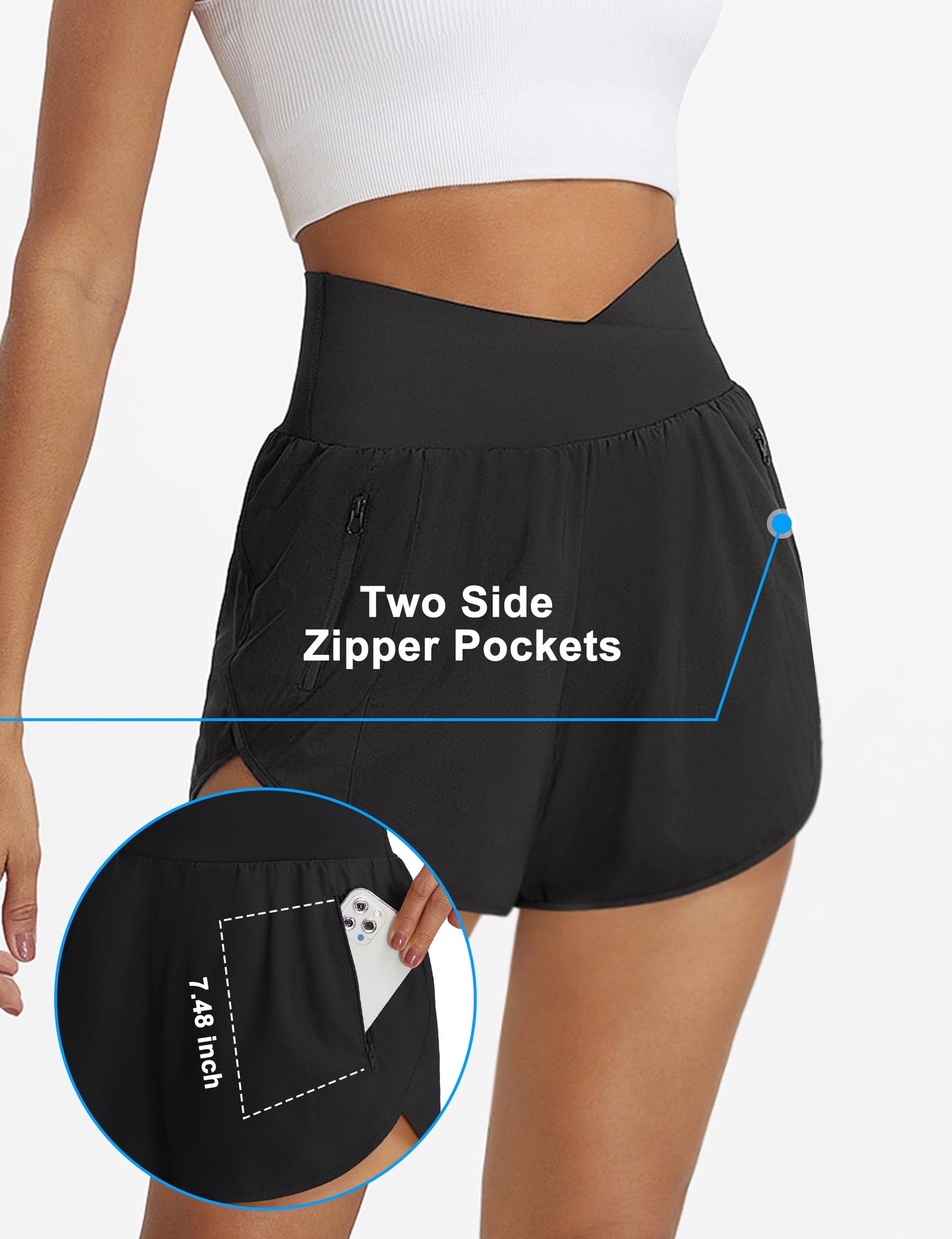 BMJL Women's Athletic Shorts High Waisted Running Short Pockets Gym Elastic Quick Dry Workout Shorts 2.5"(S,Black)