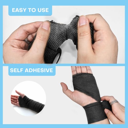 Fenhupe 48 Pack 2” x 5 Yards Self Adhesive Bandage Wrap, Elastic Breathable Cohesive Bandage Wrap Athletic Stretch Tape for Wrist Ankle Sports (Black)