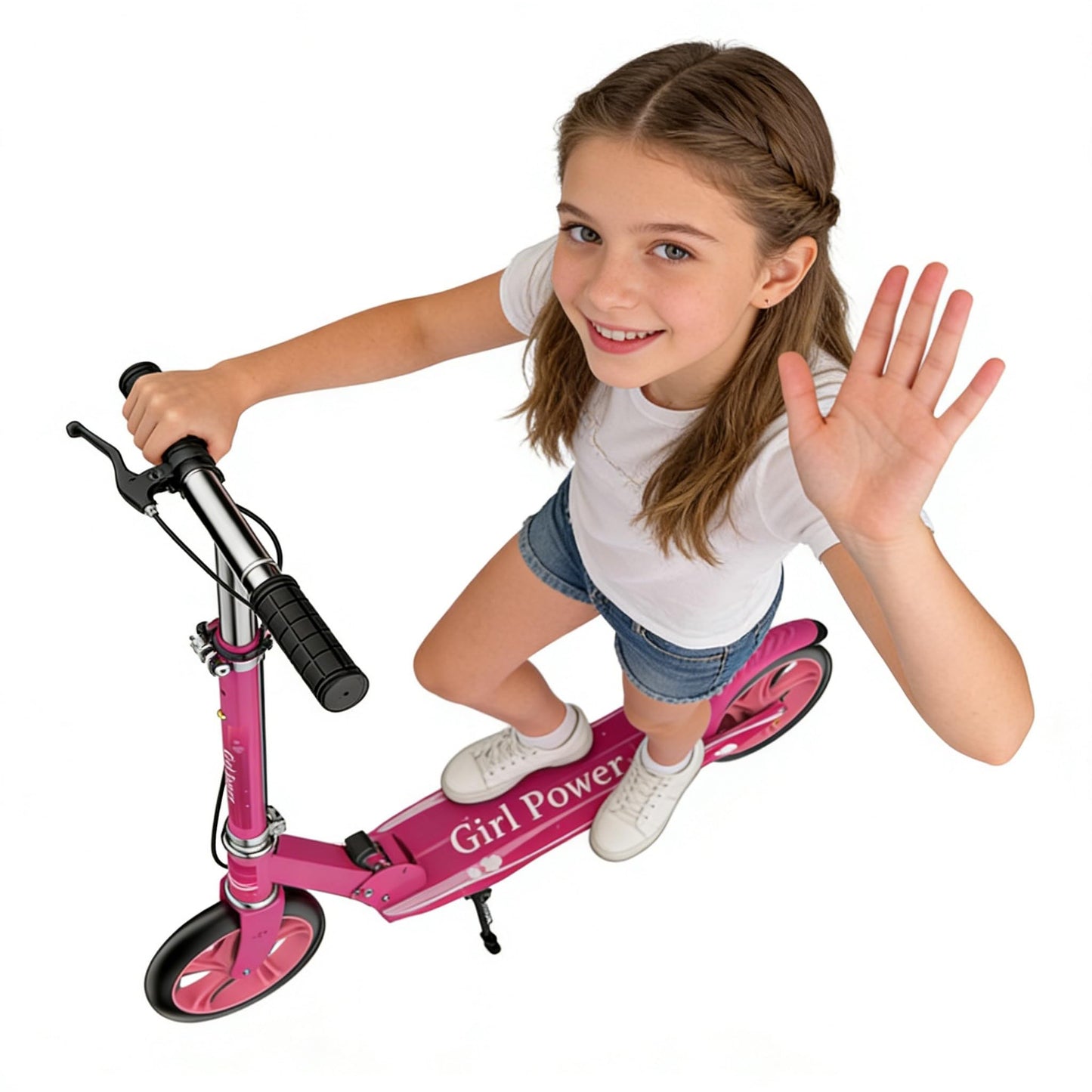 Kick Scooter for Adults Teens Kid Foldable Lightweight Sport Scooters with Hand Brake Adjustable Height Folding, Large Wheels Durable Load 300 LBS Pink