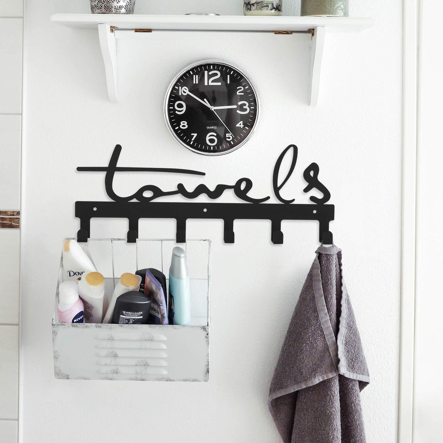 Goutoports Bathroom Towel Rack Wall Mount Towel Holder Kitchen Metal Holder Rack 6 Hooks Hot Tub Accessories Rustproof and Waterproof (Black)