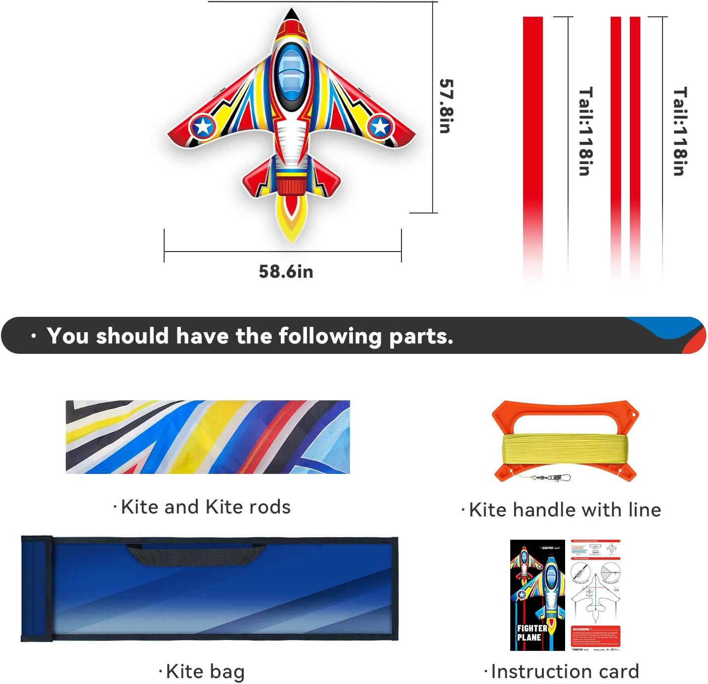 SGftre Kite - Easy to Fly Airplane Kite for Kids Ages 4-8 | Red Fighter Plane for Outdoor Fun