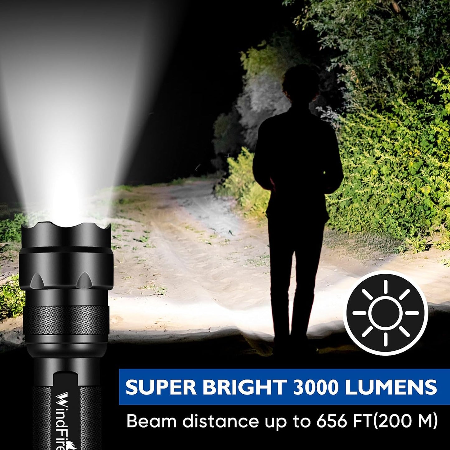 WINDFRIE LED Tactical Flashlights - 2 Pack Bright EDC Emergency Lights | Water-Resistant Handheld Design