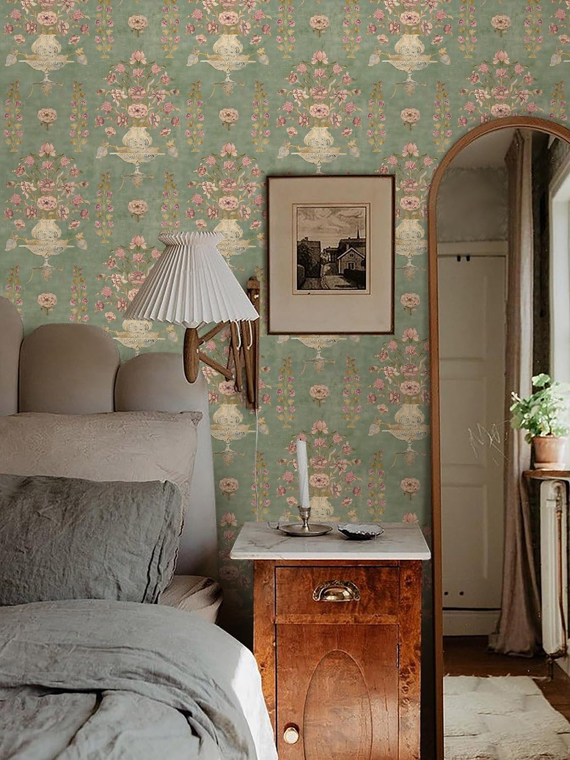 Orainege Floral Wallpaper Peel and Stick Wallpaper Modern Contact Paper 16.9in x 118.1in Self Adhesive Wall Paper for Bedroom Bathroom Shelf Liner Decor Removable