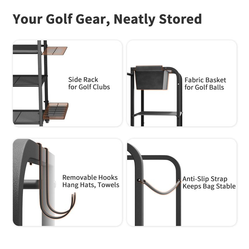 niffgaff Golf Bag Organizer Golfing Storage Stand for Garage Fits for 2 Golf Bags Golfing Rack with Wheels Black