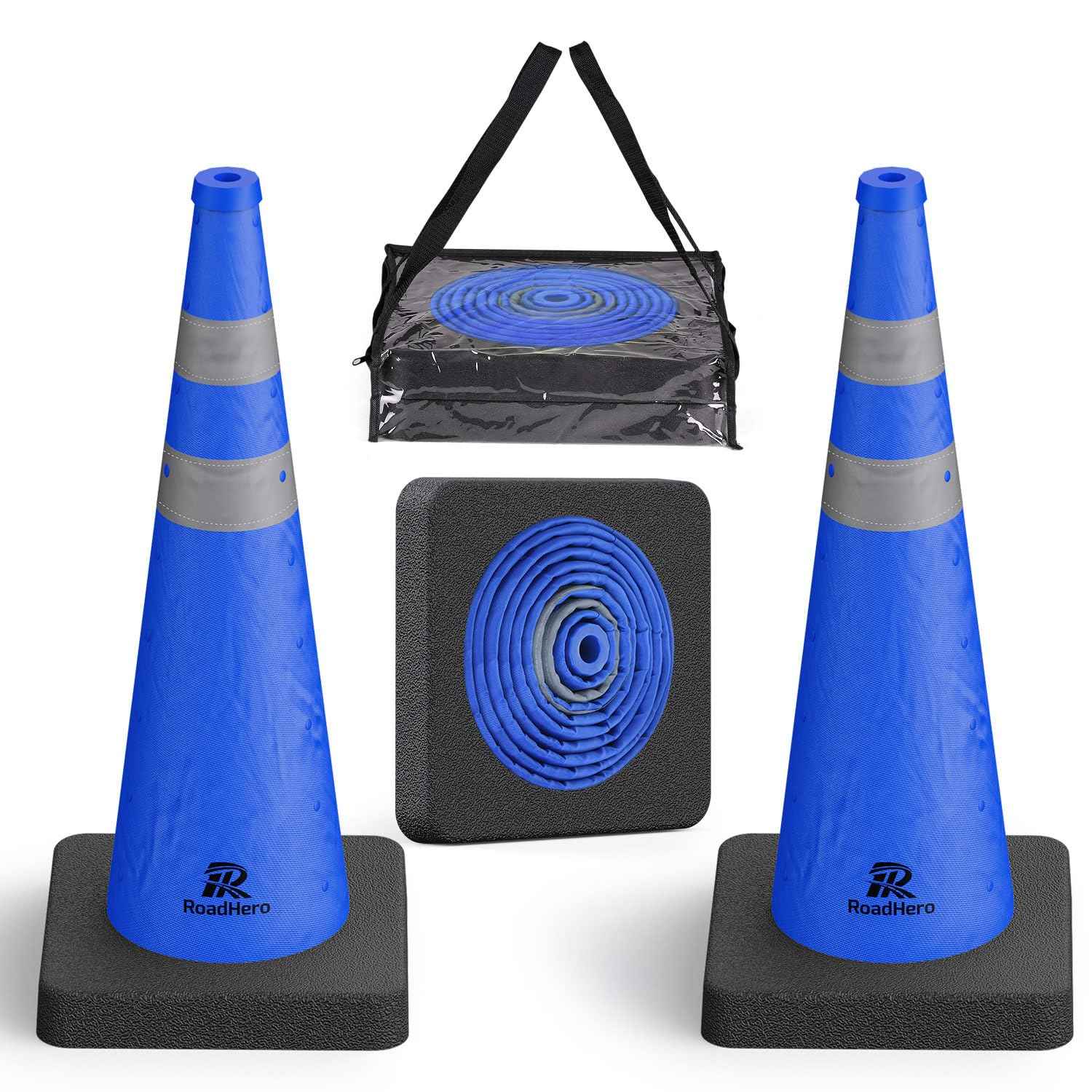 28 Inch Collapsible Traffic Safety Cones - Weighted Base & Reflective Collars, 4 Pack