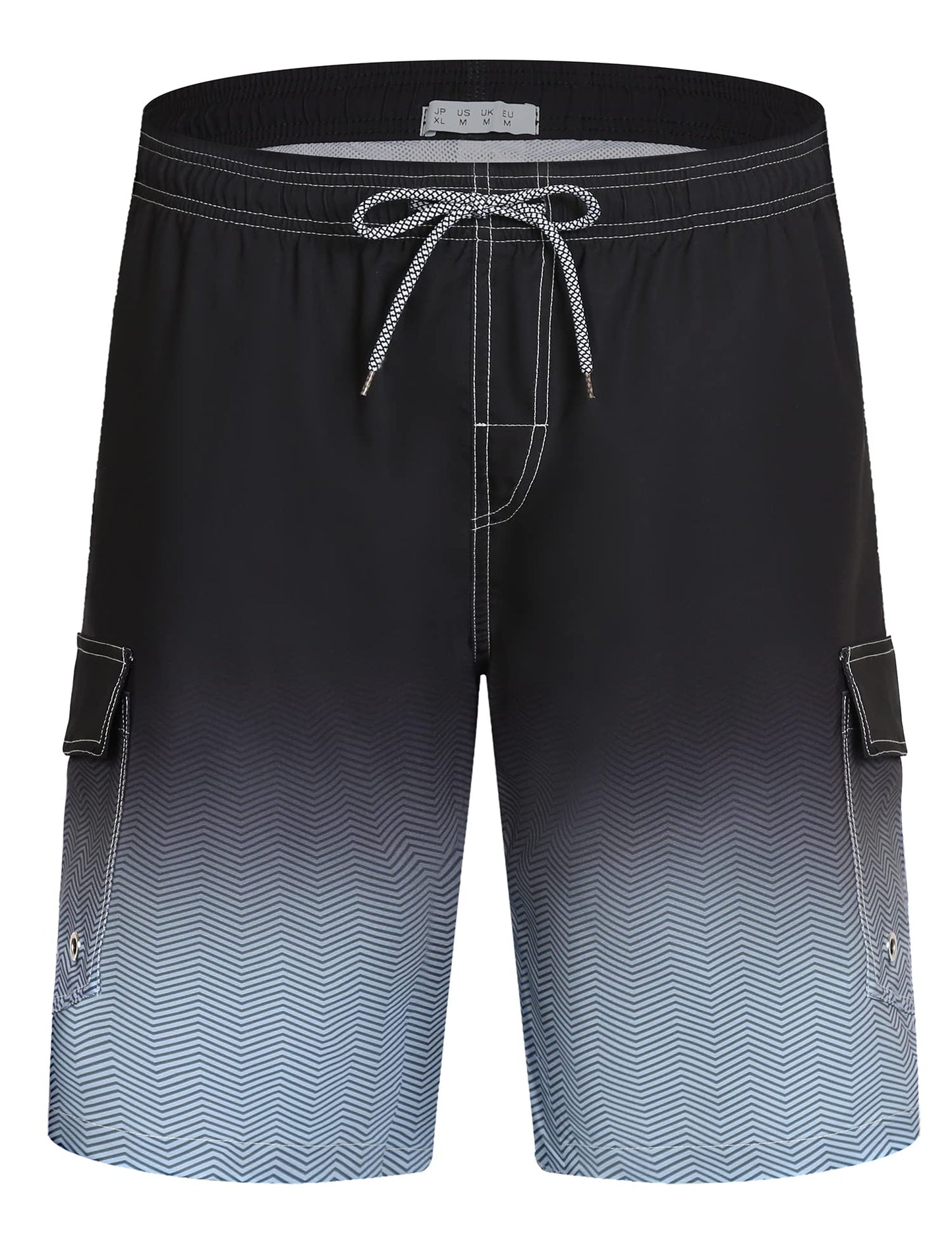 ELETOP Men's Swim Trunks Quick Dry Bathing Suit Swimming Board Shorts Mesh Lining Beach Swimwear Cargo Gradient Black 3XL