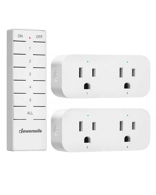 DEWENWILS Remote Control Outlet, Indoor Remote Outlet 2 Pack with 4 Independent Control & 1 All Control, Remote Outlet Switch for Lamp, Fan, Vacs, Christmas Light, 100FT Range, 15A/1875W, FCC Listed
