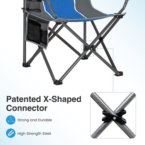 LET'S CAMP Oversized Camping Chair - Heavy Duty 350 LBS Capacity | 2-Pack with Cup Holder & Storage Bag - Blue