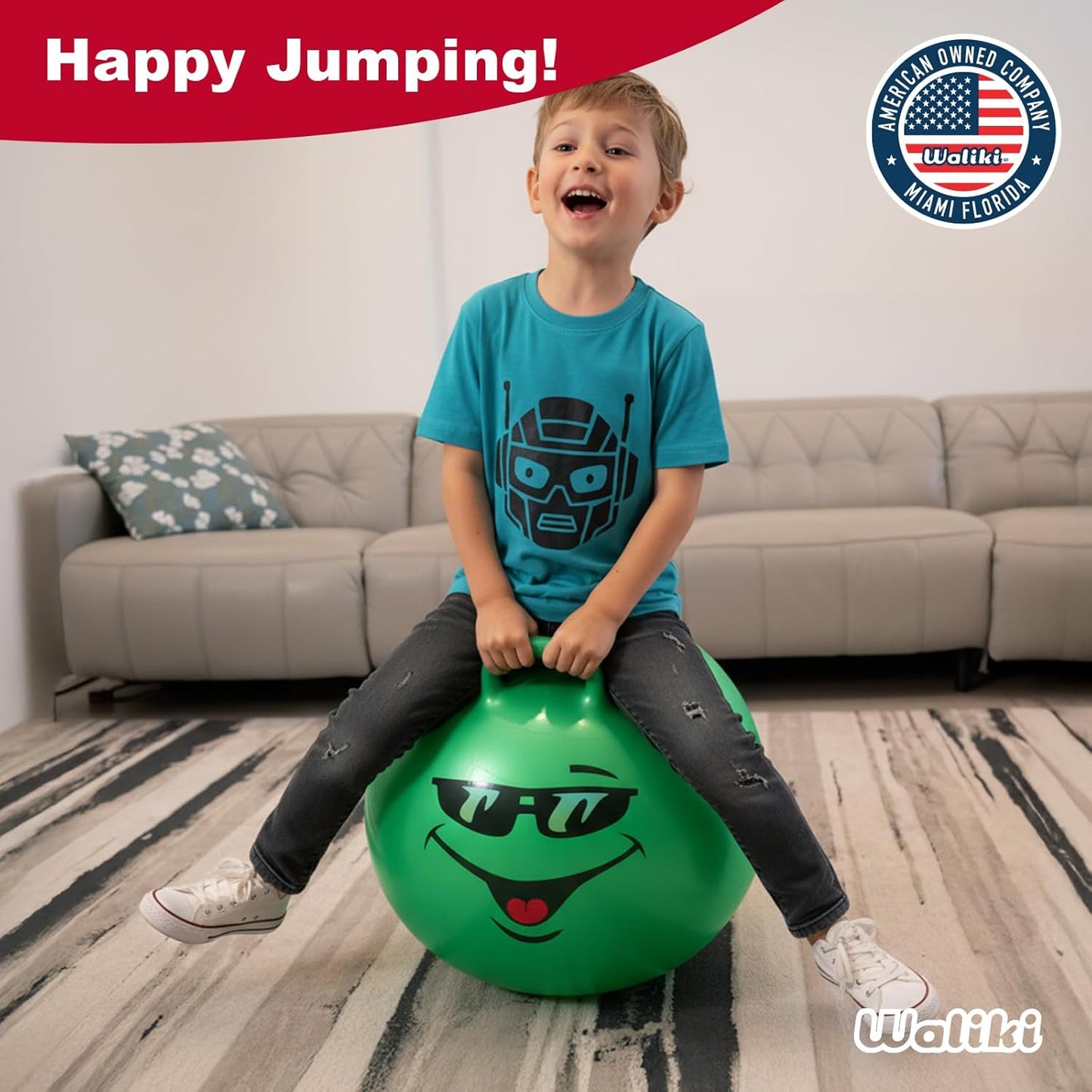 WALIKI Hop Ball Toy - 18” Green Jumping Therapy Ball for Kids Aged 3-6 | Fun Outdoor Activity