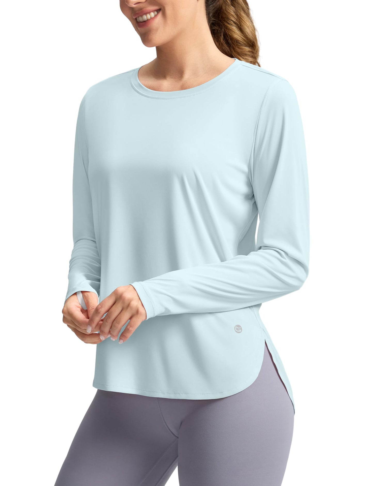 Women's Sun Shirts UPF 50+ Long Sleeve UV Protection Shirt Lightweight Quick Dry Workout Hiking Tops for Women(Light Blue,L)
