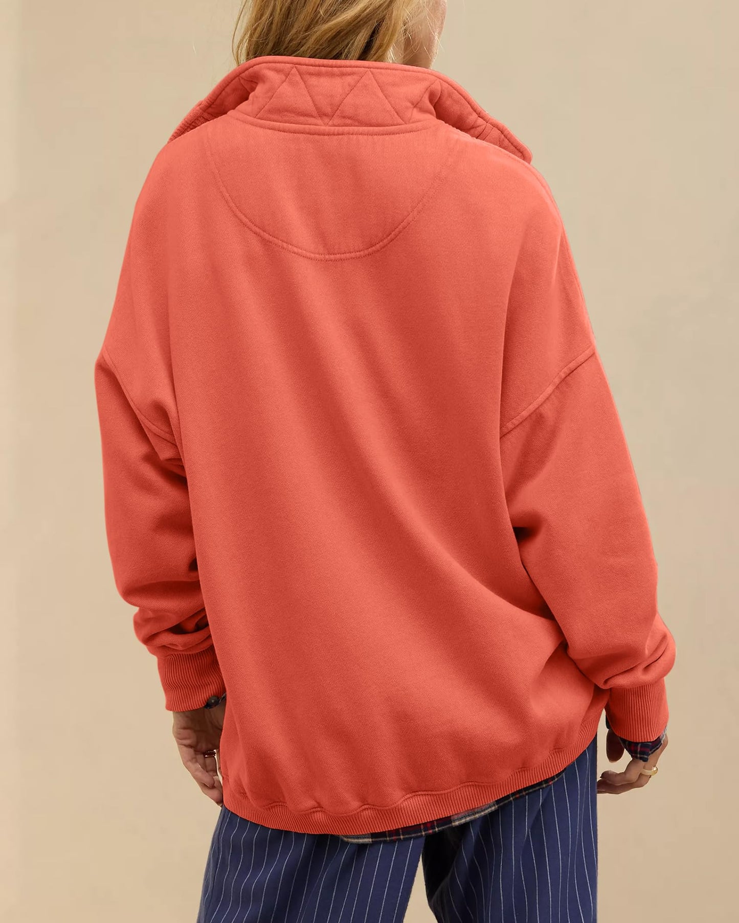 Gacaky Sweatshirt for Women Oversized Casual Long Sleeve Button Henley Neck Pullover Tops Fashion Outfits Clothes Orange XS