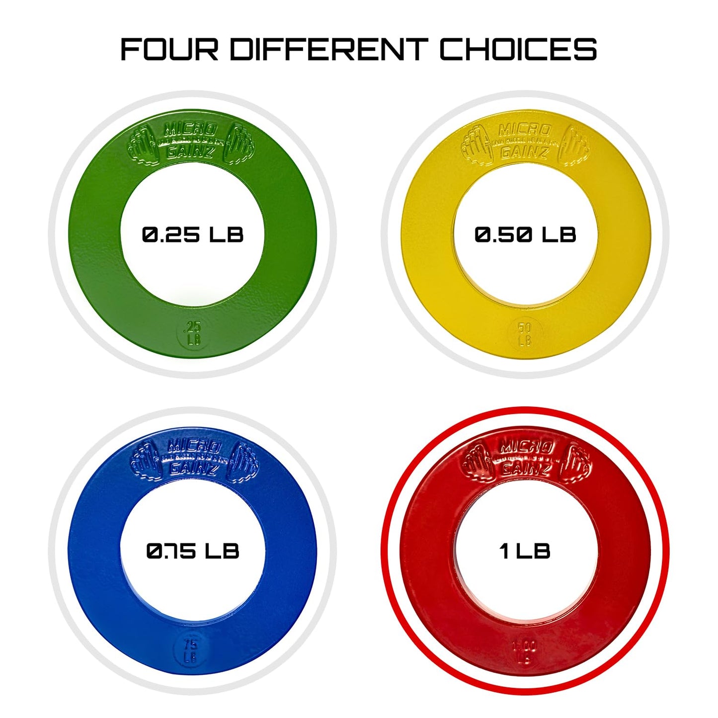 Micro Gainz Calibrated Fractional Weight Plate Set of 2 Plates, Choose Set (.25LB-1.25LB), Designed for Olympic Barbells for Strength Training & Micro Loading Bar Weights, Made in USA (1lb Red)