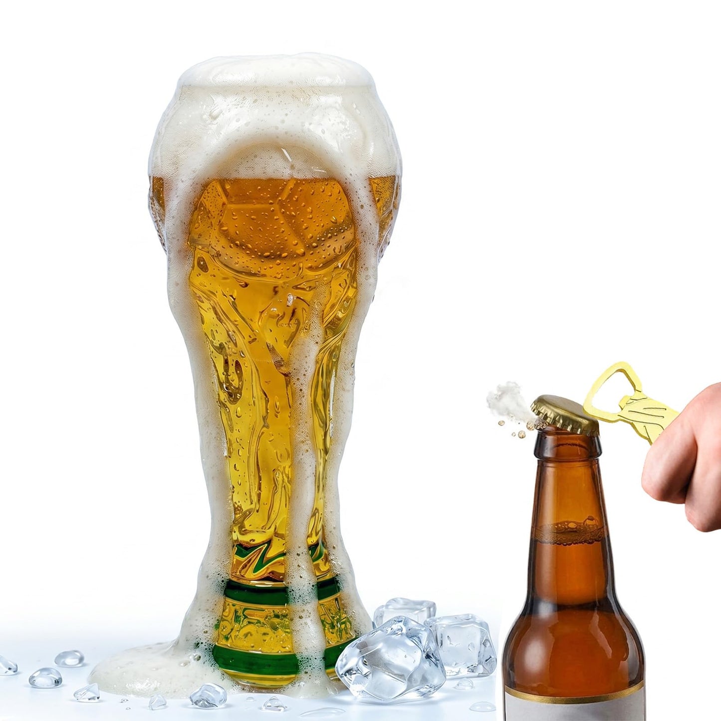 EXQUILEG Soccer Trophy Beer Glass - 16.9oz Durable Glass - Elegant Football Gift for Men, Dad, Father's Day, Birthday & Game Day - Perfect for Everyday Enjoyment (Clear)