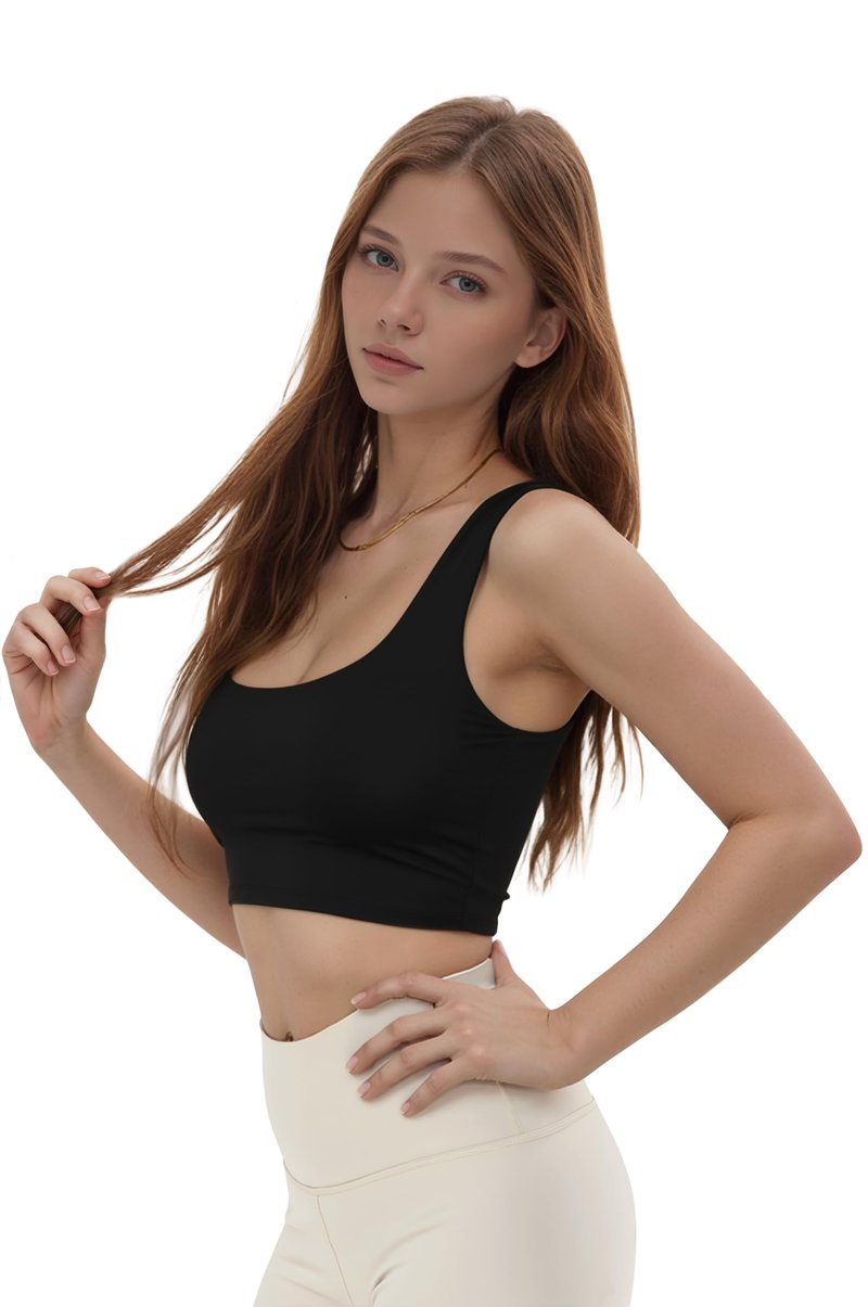 Women's Crop Sports Tank – Ultra-Stretch Polyamide Blend, Lightweight & Supportive – Ideal for Yoga, Gym & Daily Wear Black