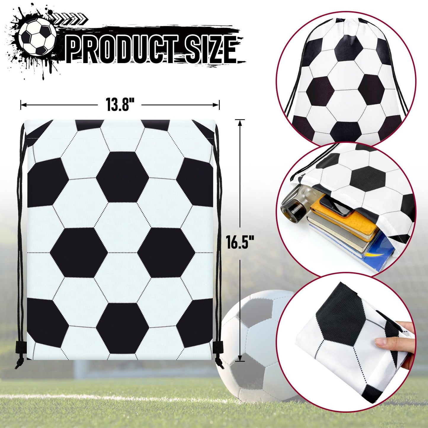 Grneric 14 Pcs Soccer Drawstring Bags Party Favor Goodie Bags Cinch Bag Sackpack for Sports Teams Birthday Supplies(Soccer)