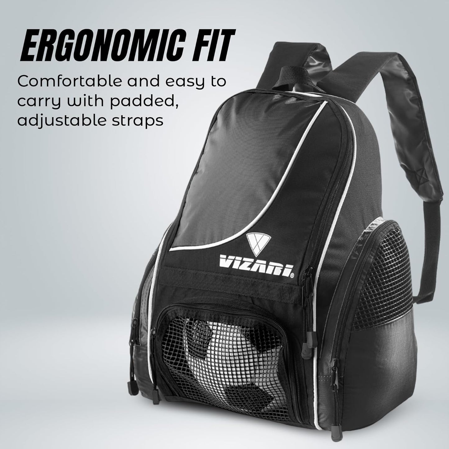 Vizari Solano Soccer Backpack - Ball Compartment & Vented Pocket | Ideal for Adults & Teens