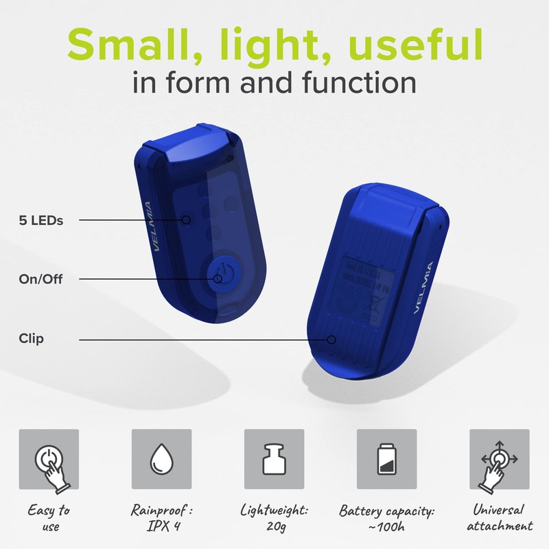VELMIA Running Light for Runners (2 Pack) for Maximum Safety Through Visibility I Clip On Strobe & Reflective Gear - Dogs, Walking, Bike Taillight, Stroller