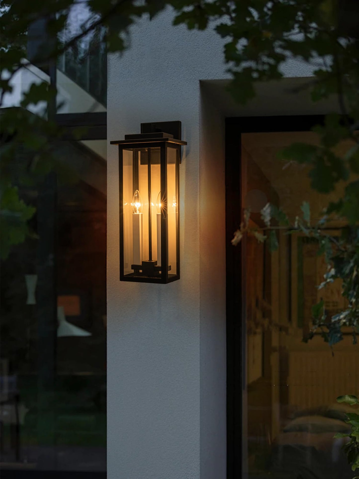 OUPAVOCS Outdoor Wall Lights, Large Porch Lights Fixture Wall Mount, Black Exterior Wall Sconce with Clear Glass, White Candelabra, Waterproof Outside Patio Light Fixture for House, Garage
