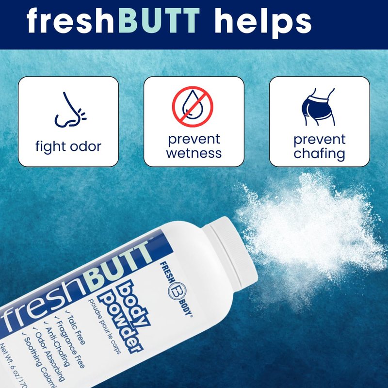 Fresh Butt Body Powder for Men and Women - Unscented Deodorant Powder, Anti-Chafing, Talc-Free, 6oz (Pack of 2)