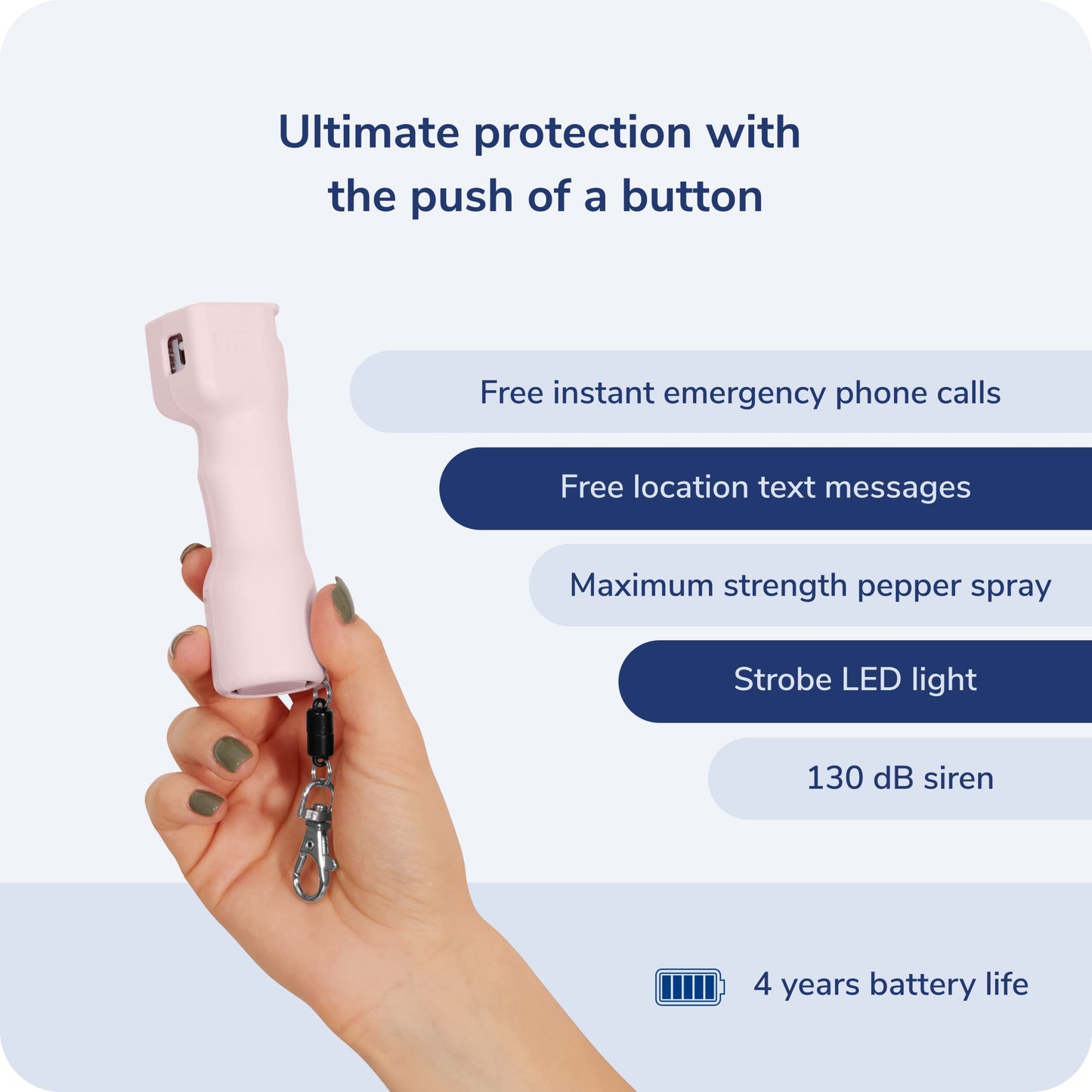Plegium Smart Pepper Spray Self Defense Keychain w/GPS Location Alerts, Emergency Texts,130dB Alarm, Blinding LED Strobe Military-Grade Maximum Strength Spray for Women & Men Pairs w/Smartphone Siren