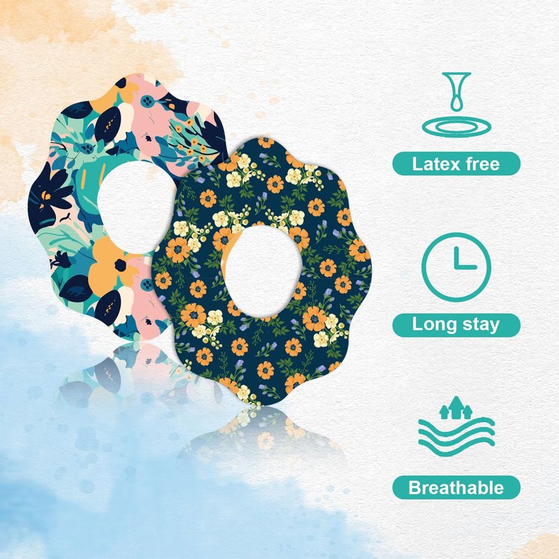 25pcs Adhesive Over Patches for Dexcom G7, Fabric Waterproof Sweatproof Breathable Sensor Covers, Flower Non-Woven CGM Overpatch, Monitor Floral Tape Stickers Compatible with Dexcom Accessories