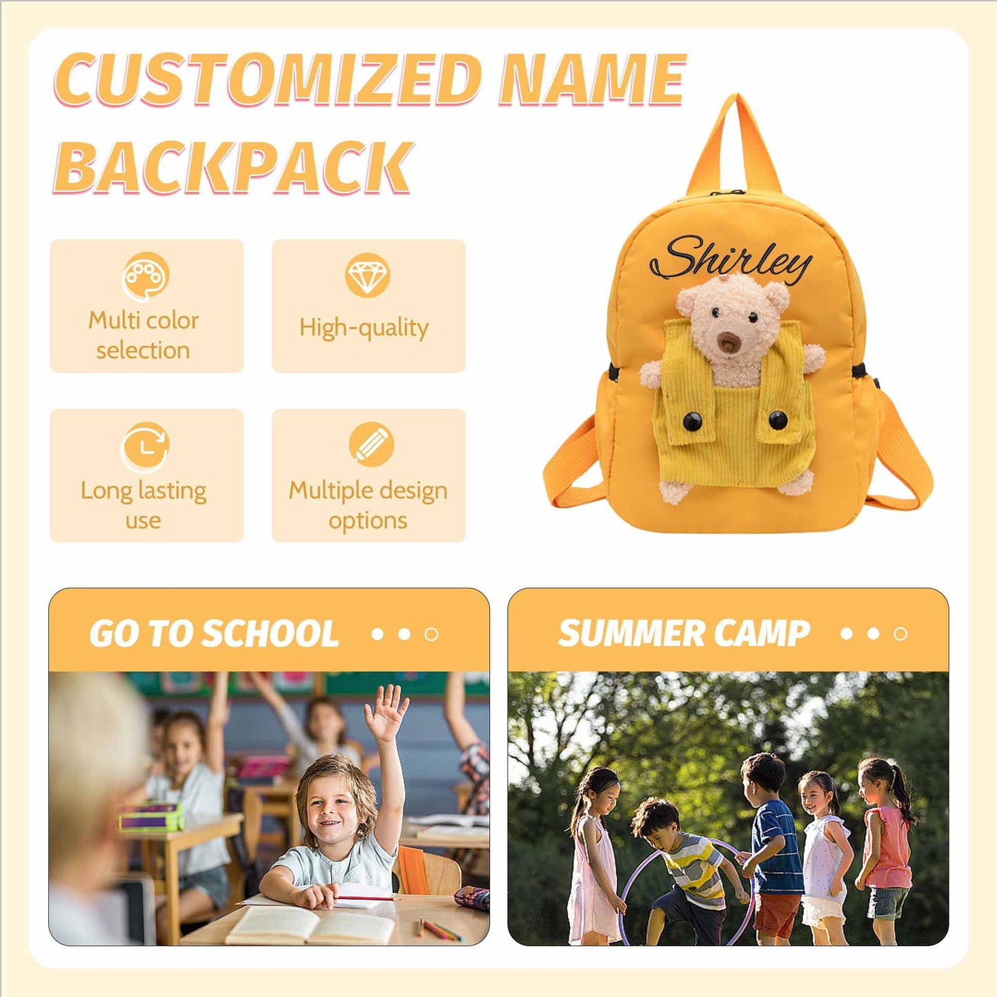 Personalized Little Bear Backpack for Girls Boys with Embroidery Name, Cute Custom Toddler School Bag with Detachable Bear, Pink Backpack for Kids, Back to School Bag, Birthday Gift, Christmas Gift