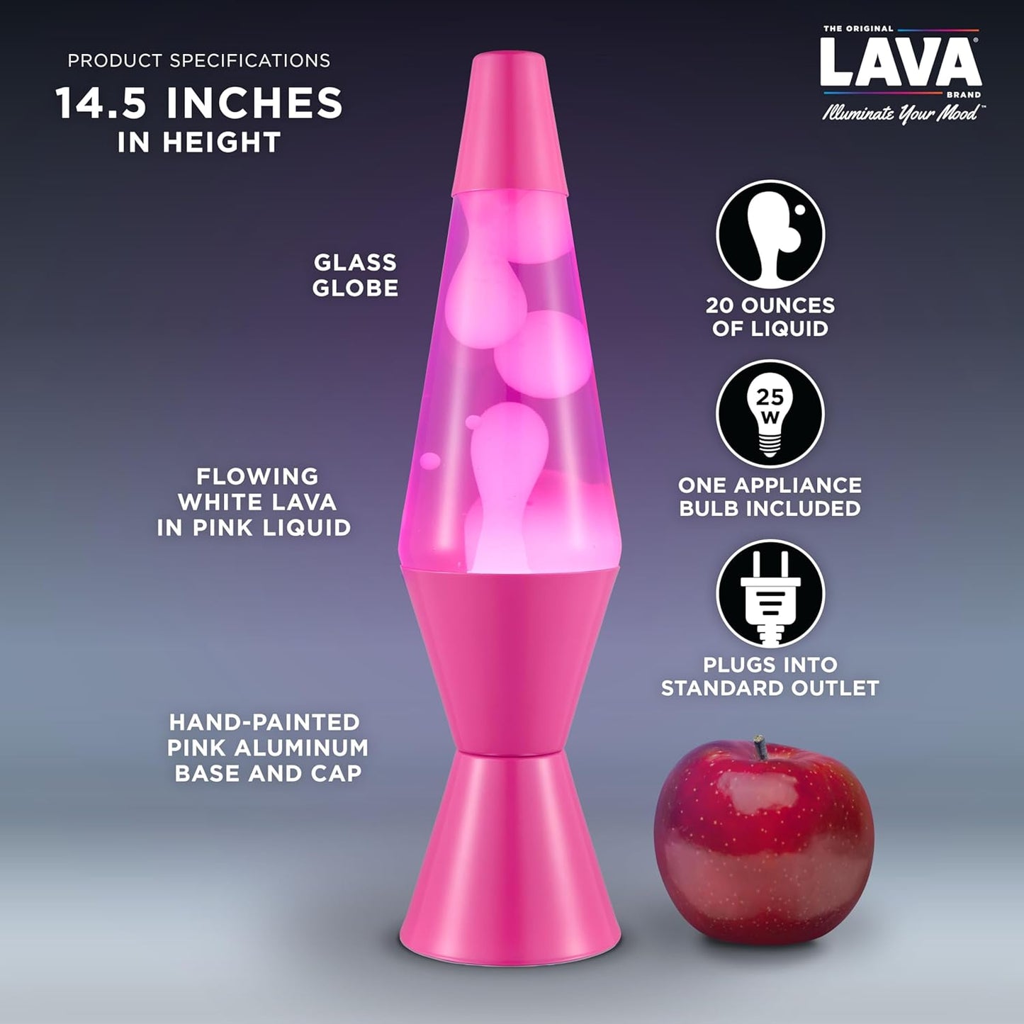 14.5" Wild Pink Lava Lamp - Classic Liquid Motion with White Wax & Pink Liquid - Item #2361
