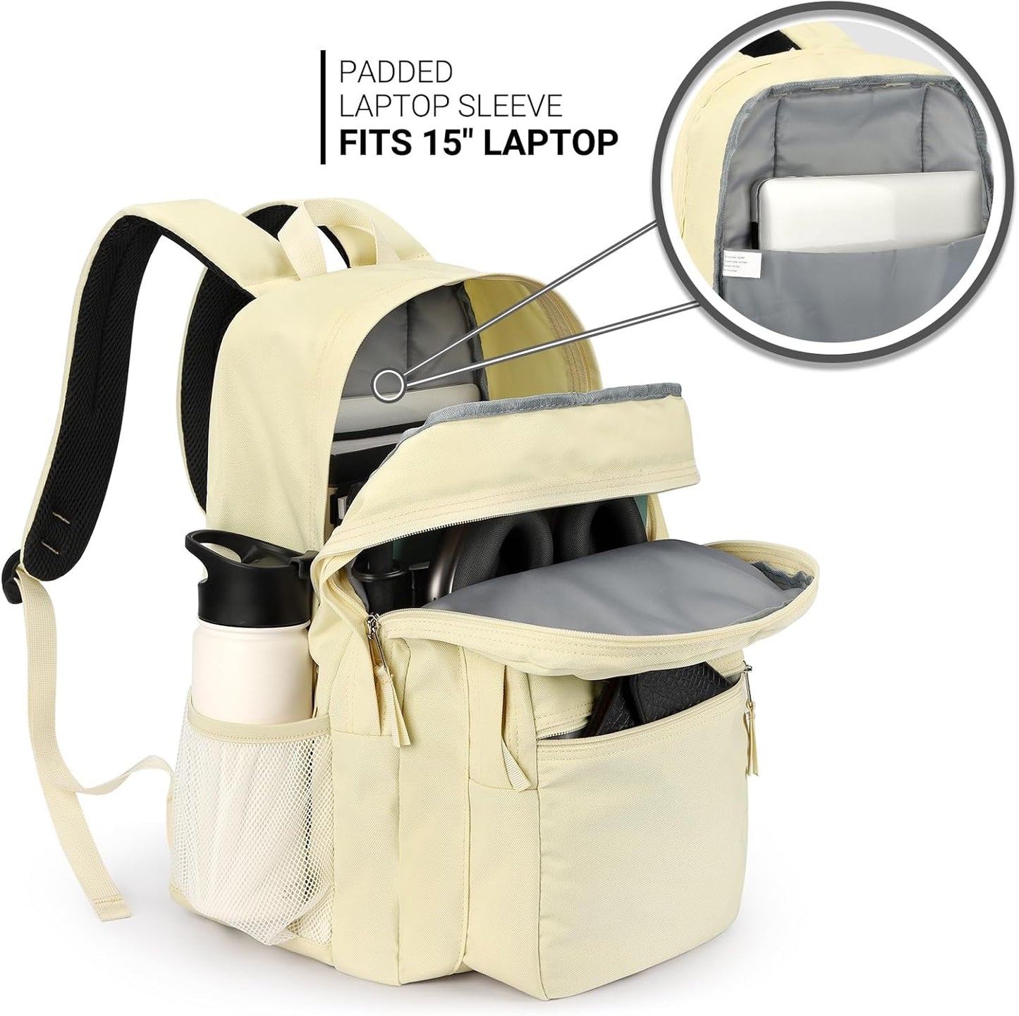 ZORFIN 26L Water-Resistant Backpack for College and Travel - Stylish Beige Bookbag