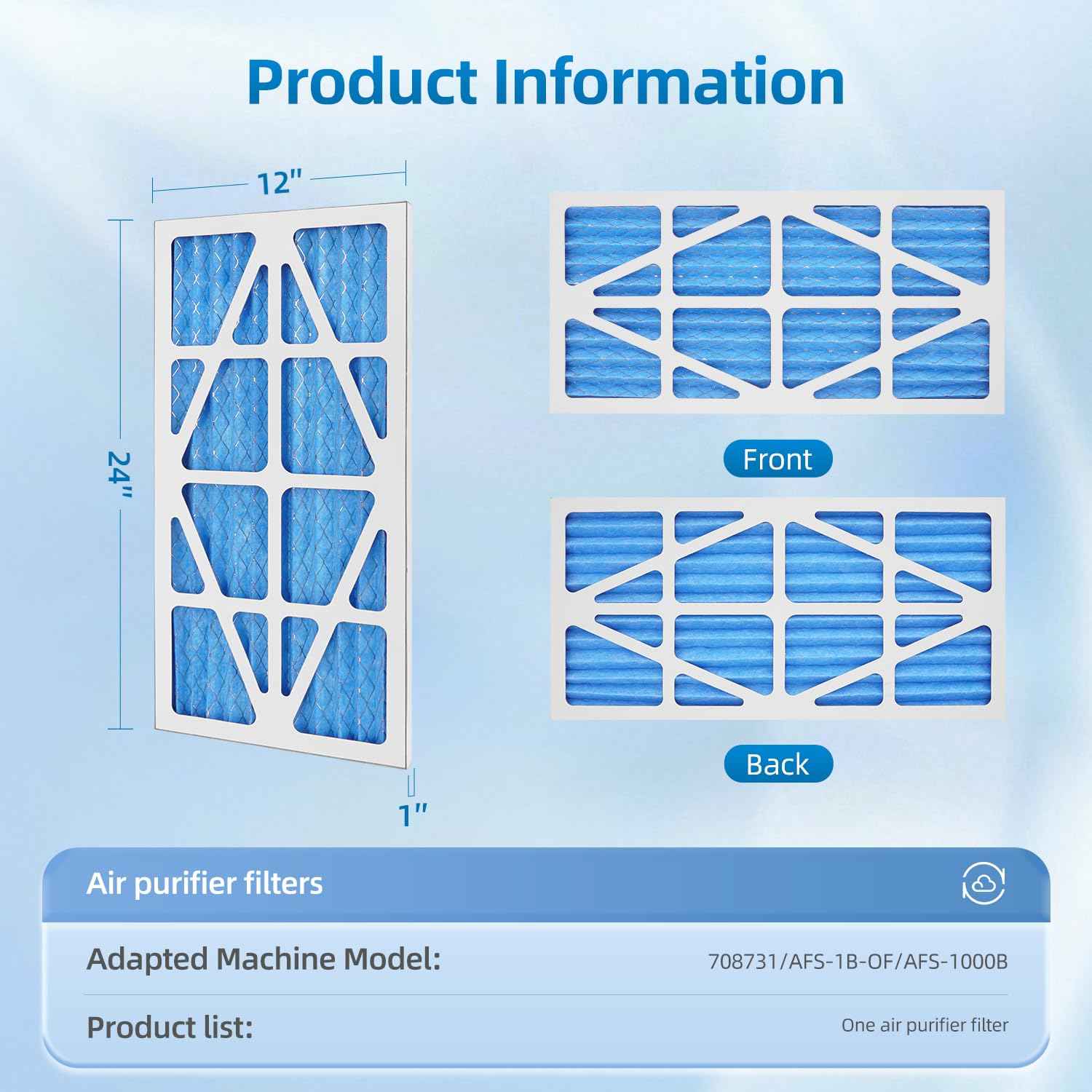 708731/AFS-1B-OF Outer Filter Compatible with JET AFS-1000B/AFS-1000C Air Filtration Systems,5-Micron Electrostatic Air Filter 24x12x1 (4 Pack)