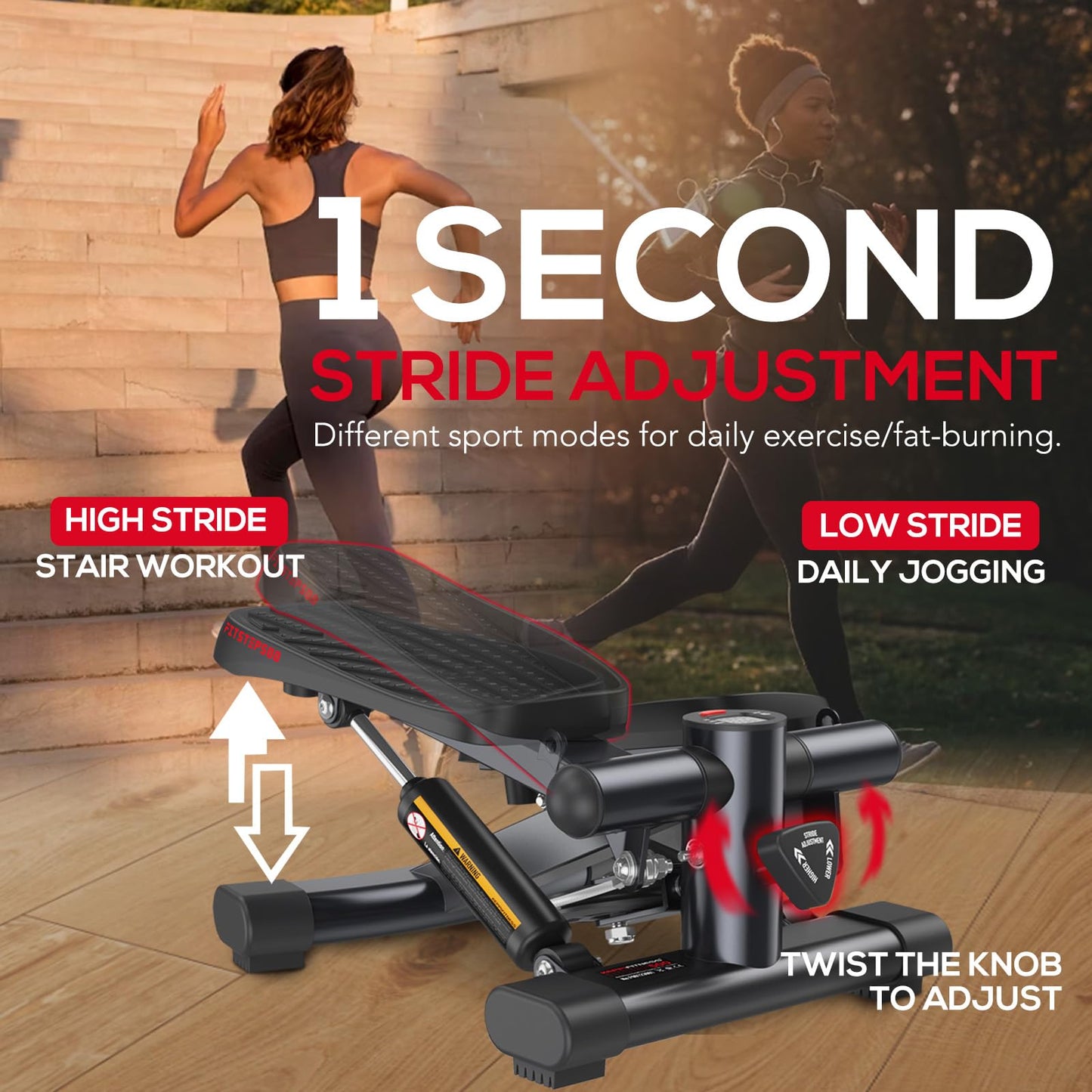 Keppi Fitness Stair Stepper, Steppers for Exercise at Home with 350LBS Maximum Capacity, Mini Stepper with 2 Pairs of Resistance Bands for Efficient Cardio - Fitstep500