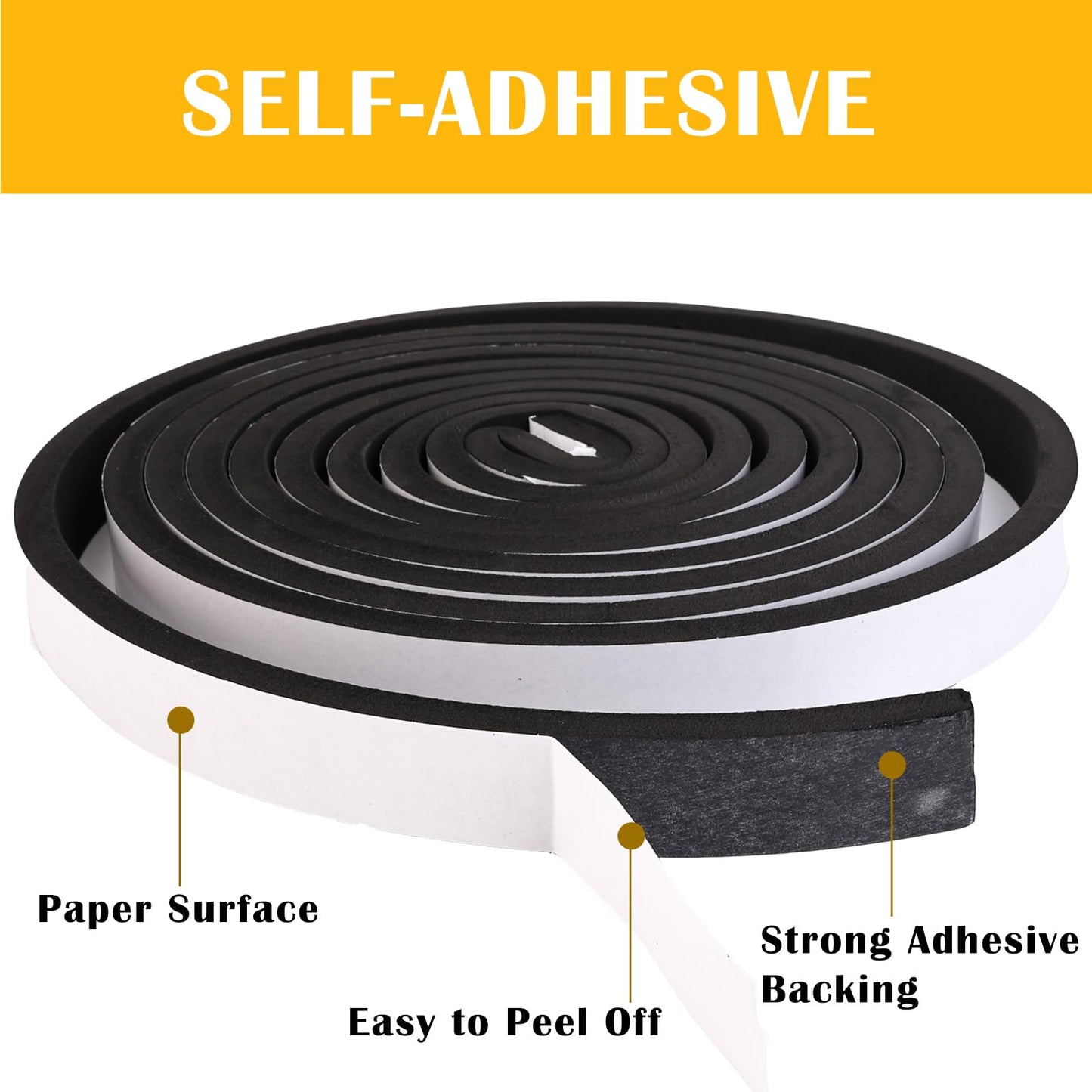 Black Foam Weather Stripping 1/4 Inch W x 1/8 Inch T,Single Sided Foam Tape for Door and Window，AC Seal,High Density Foam Insulation Strip,Soundproof and Closed Cell Weatherstrip 3 Roll(Total 50 Feet)