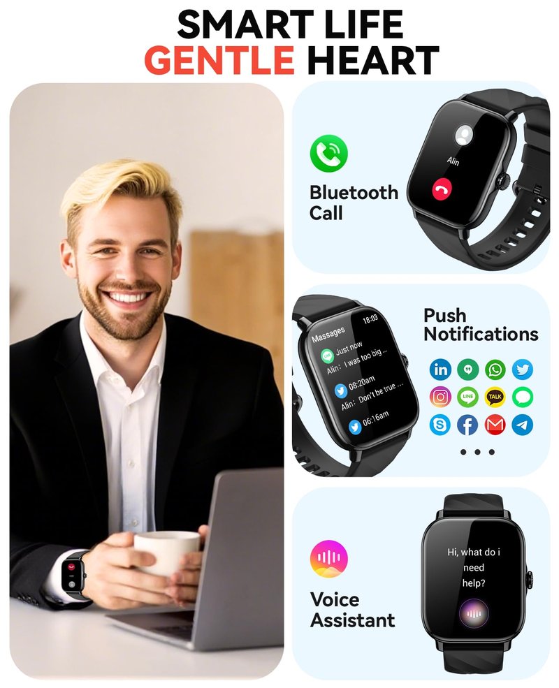 Kriutefy Smart Watches Fitness Tracker for Women Men with Step Counter, Sleep Calorie Monitor, Pedometer, IP68 Waterproof, Smartwatch with 120+ Sports for iPhone Android (Black)