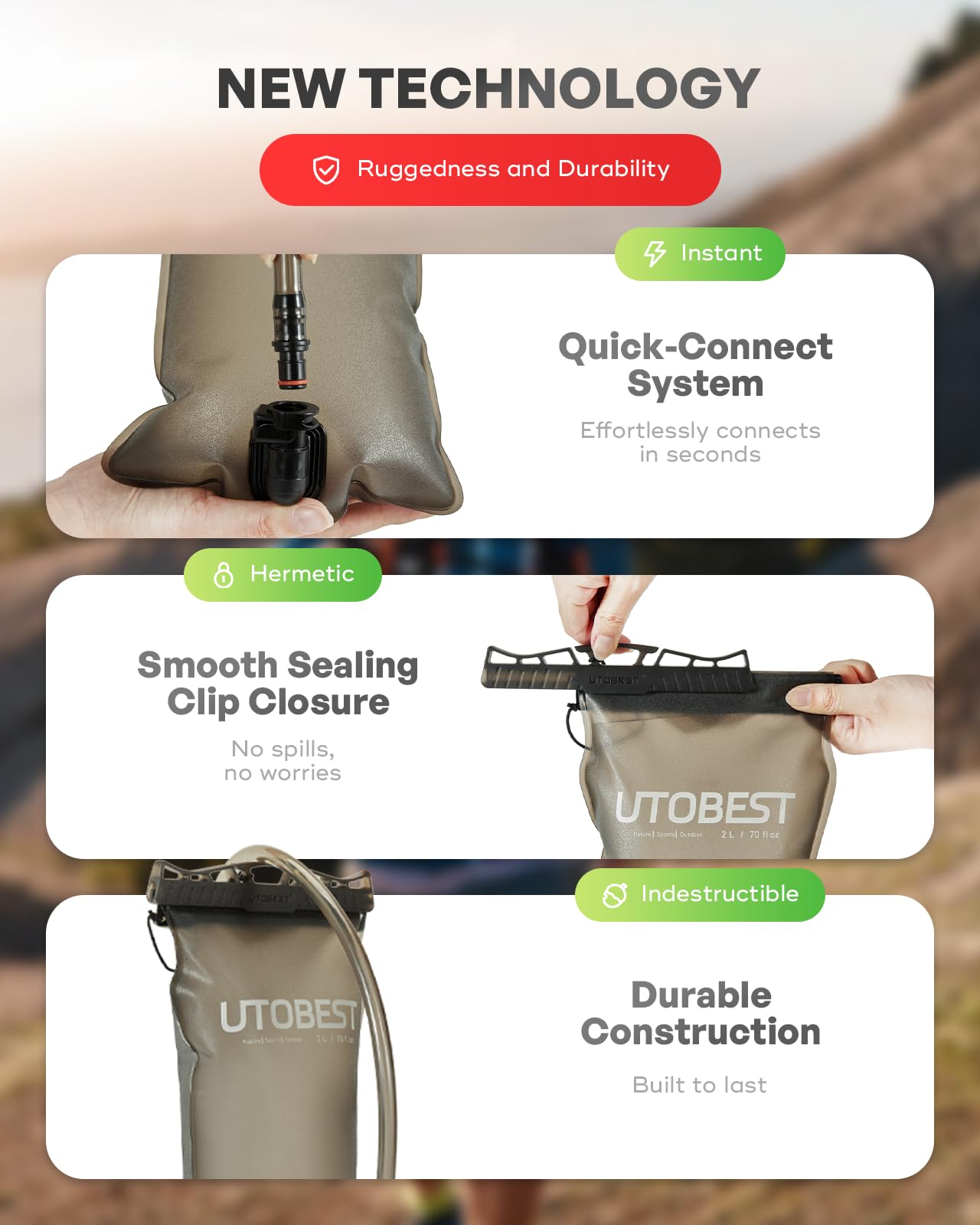 UTOBEST Hydration Bladder 2L Water Bladder for Hiking Backpack