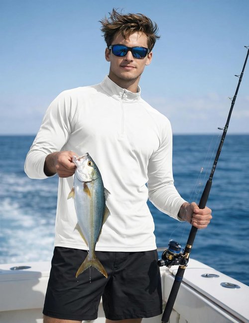 KEFITEVD Men's UPF 50+ Sun Protection Long Sleeve Shirt - Quick Dry 1/4 Zip UV Fishing & Running Rash Guard