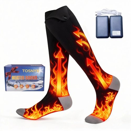Heated Socks for Men & Women, Rechargeable Battery Powered, 4 Heat Settings Winter Socks,Washable Electric Foot Warmer and Leg Warmers for Winter, Hunting, Camping, Hiking, Fishing, Outdoor Activities