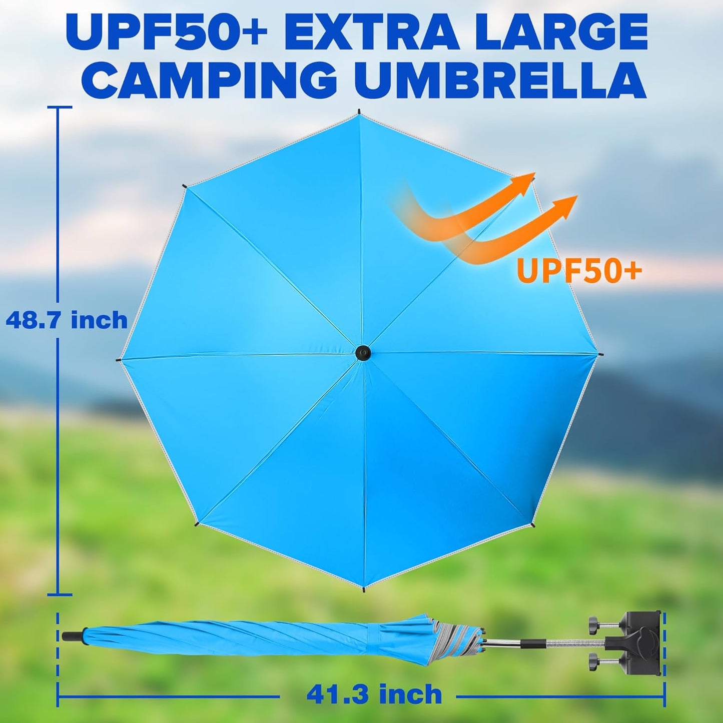 Skiennix Beach Umbrella - 2-Pack 48.7-Inch Adjustable Chair Umbrellas with UV Protection | Ideal for Camping & Golf Carts