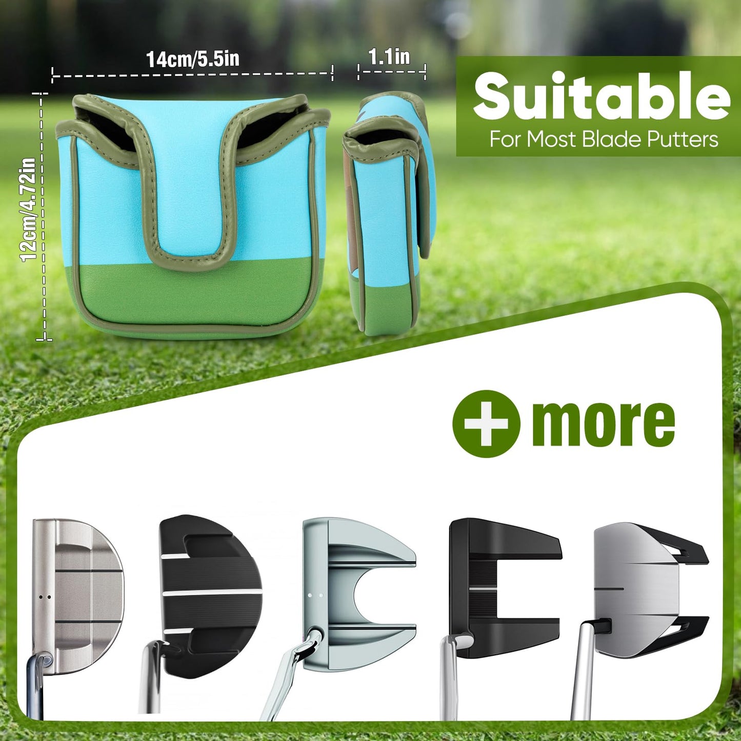 Golf Putter Covers Mallet Putter Cover Leather Putter Headcover with Magnetic Closure Golf Club Covers for Most Brand Putter (Green-Mallet)