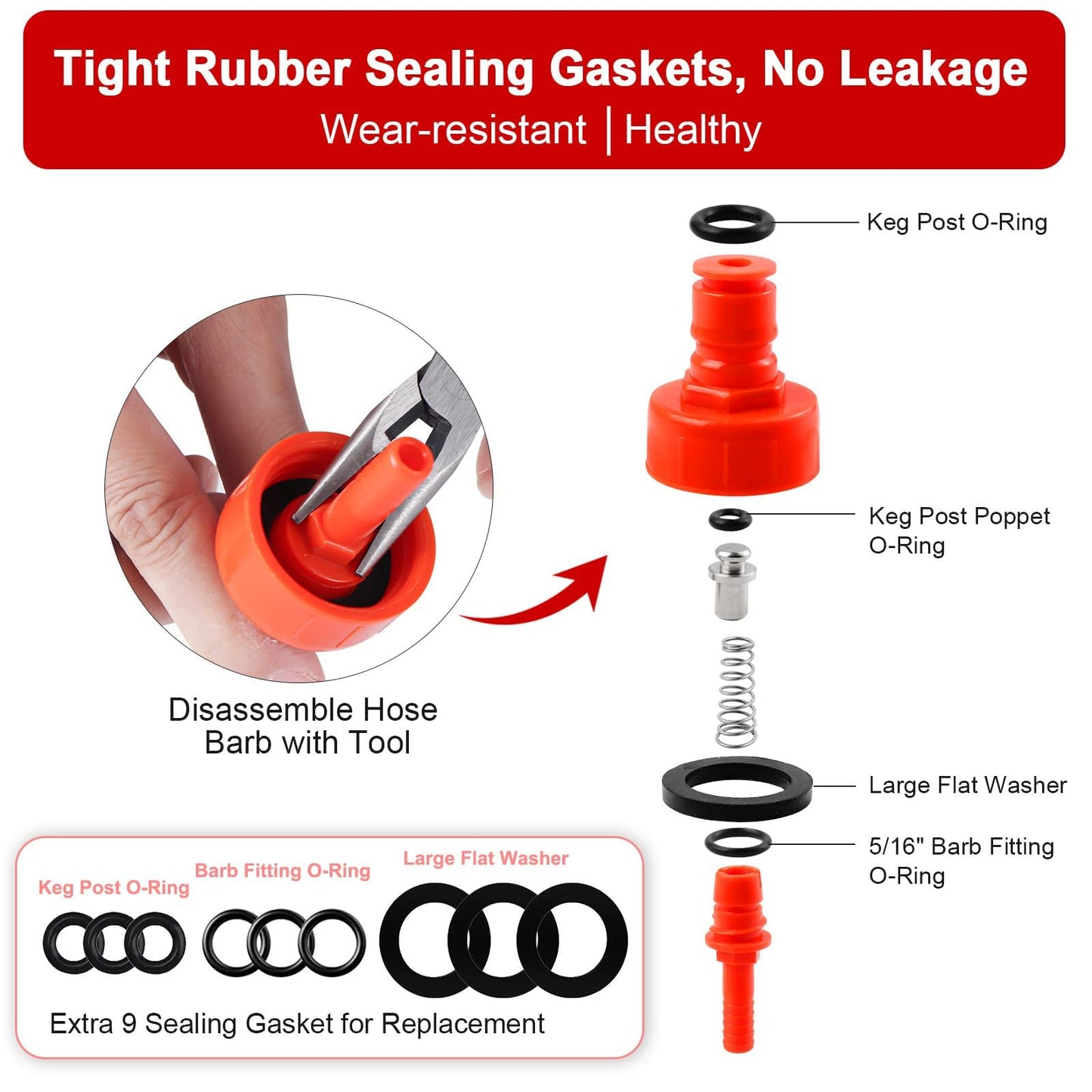 Dbgogo Carbonation Cap, 3 Pack Plastic Carbonator Cap 5/16” Barb Ball Lock Counter Pressure Bottle Filling Cap Forced Carbonation PET Bottle Filling CO2 Coupling Cap for Soda Beer with Extra 9 O-Rings