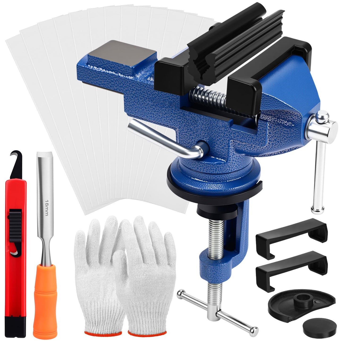 Lanties Golf Grip Kits for Repair Golf Clubs Heavy Duty Grip Removal Repair Tool Kit with 360° Portable Table Vise Rubber Clamp Hook Knife Double-Sided Tape Strips Tape Remover and Gloves(Blue)