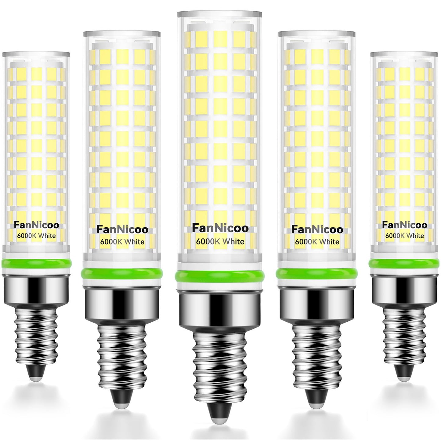 E12 LED Bulb 100w Equivalent 1200lm 6000K Led Candelabra Bulbs Cool Daylight White 10W T6 C7 Candle Light Bulbs for Ceiling Fan Pendant Lighting Salt Lamp Non-dimmable(5Pack)