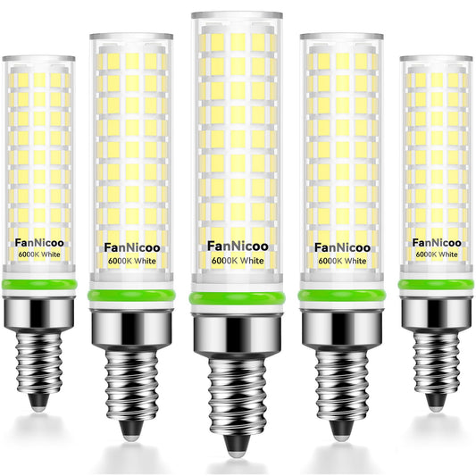 E12 LED Bulb 100w Equivalent 1200lm 6000K Led Candelabra Bulbs Cool Daylight White 10W T6 C7 Candle Light Bulbs for Ceiling Fan Pendant Lighting Salt Lamp Non-dimmable(5Pack)