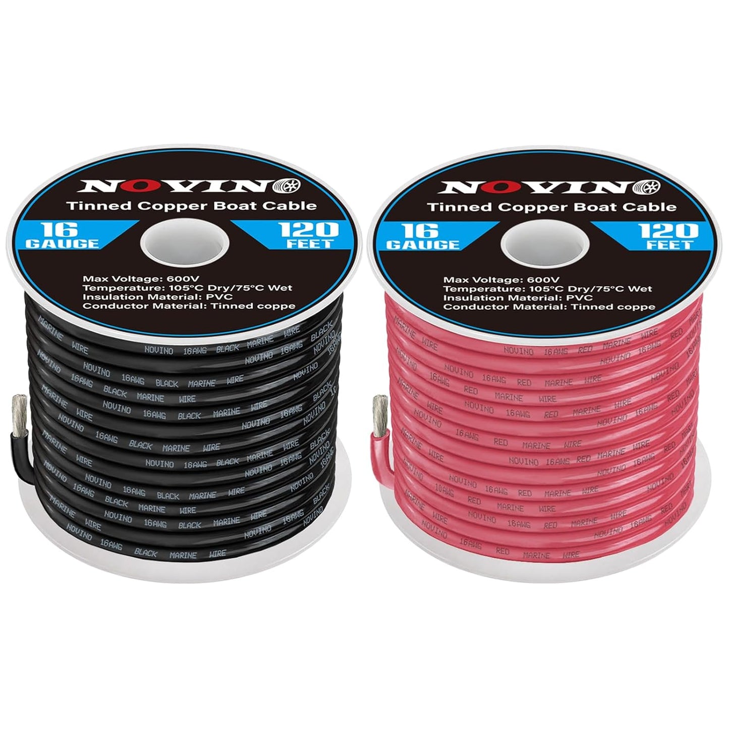Skiennix 16 Gauge Marine Wire - 120FT Red & Black Tinned Copper Electrical Cable for Boats & RVs