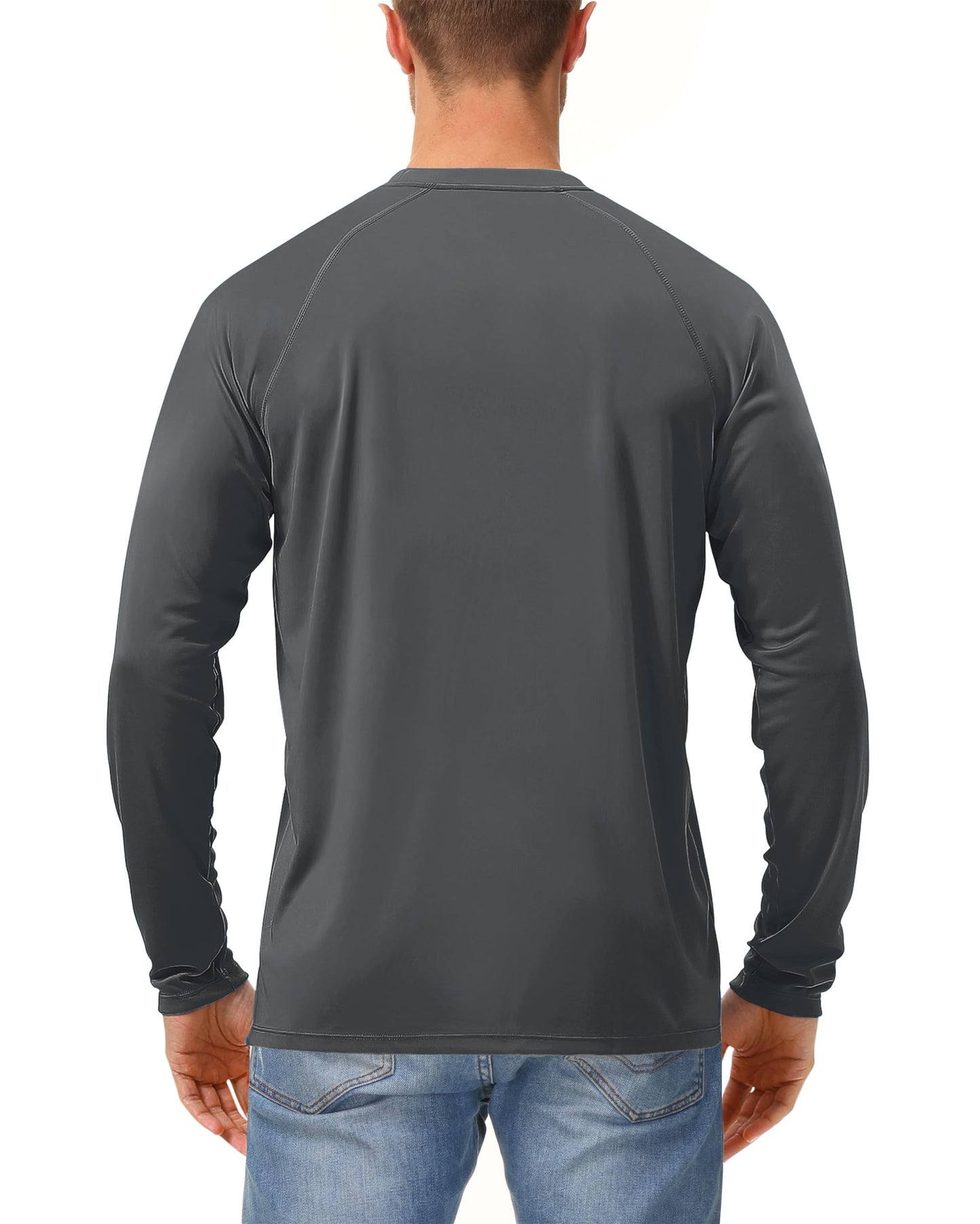 isnowood Sun Protection Shirts for Men, UPF 50+ Long Sleeve, UV Quick Dry Rash Guard Swim Shirt for Fishing Hiking Running Dark Grey