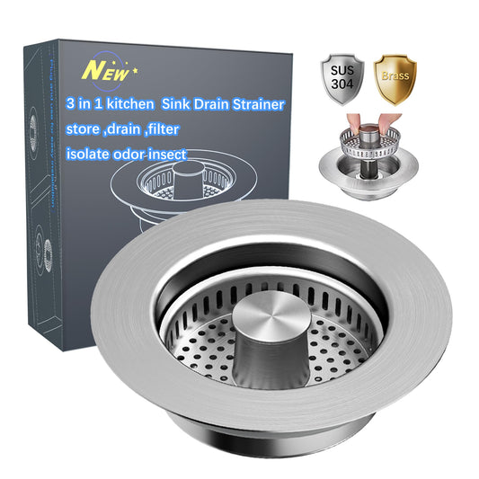 3 in 1 Kitchen Sink Drain Strainer Pop up Sink Stopper,Durability Stainless Steel Anti-Clogging Strainer Basket Odor Prevention Plug Stopper for US Standard 3-1/2” Drain