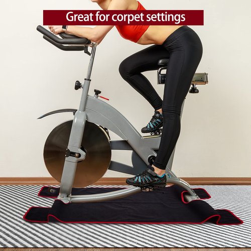 Exercise Bike Sweat Towel Mat, Super Absorbent Spin Bike Sweat Guard, Anti Slip & Machine Washable Mat Compatible with Peloton Bike, Peloton Accessories Black/Red