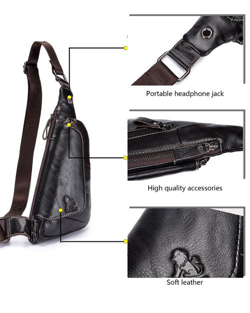 pundarika Genuine Leather sling bag for men women casual crossbody backpack small shoulder bag chest bag-Dark Brown