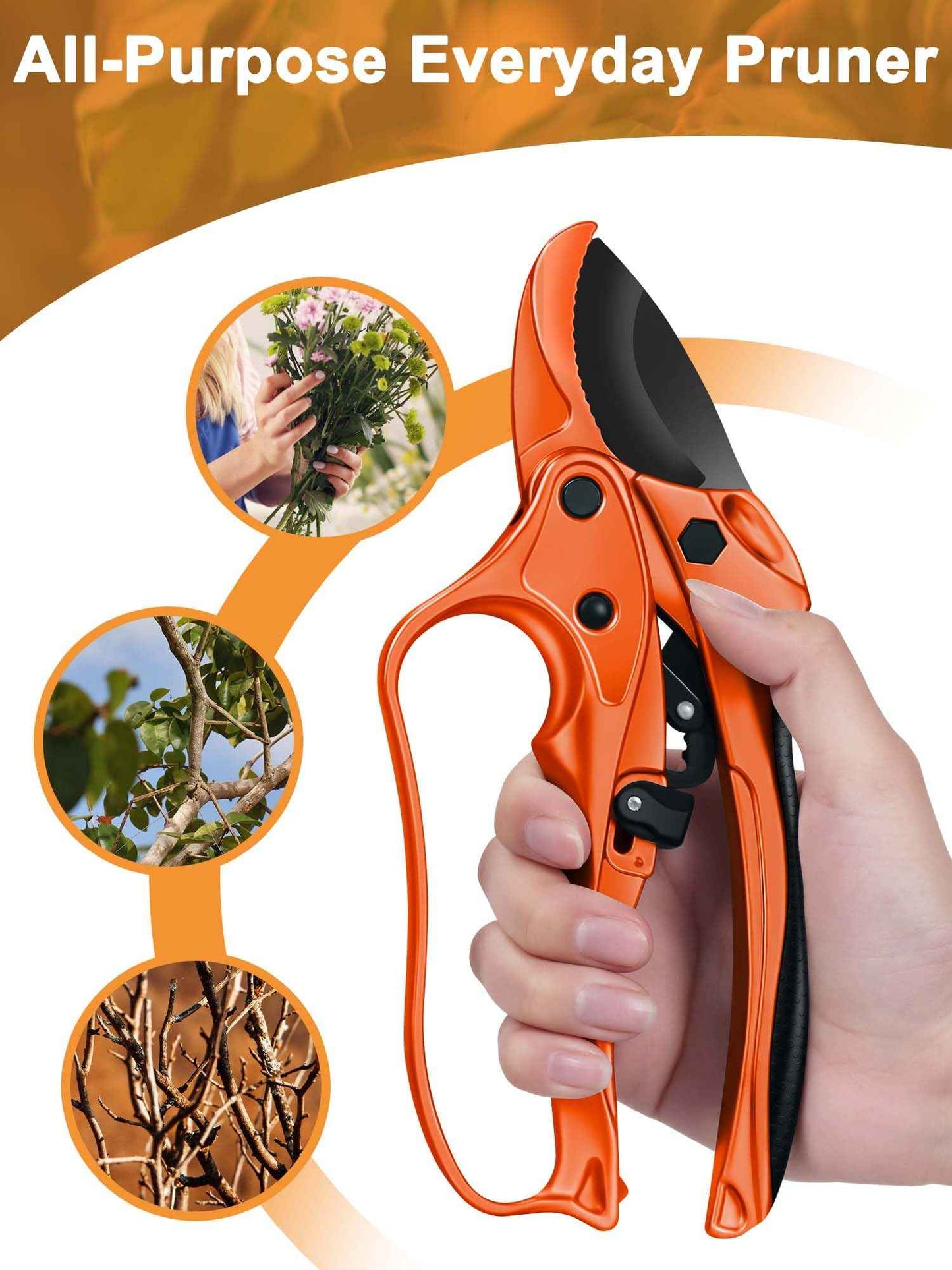 Rotbackmin Ratchet Anvil Pruning Shears for Gardening Heavy Duty, Labor-Saving Design Garden Clippers for Arthritis Weak Hands, 3/4" Cut Capacity Branch Cutter for Tree Trimming, Flower, Rose, Plant